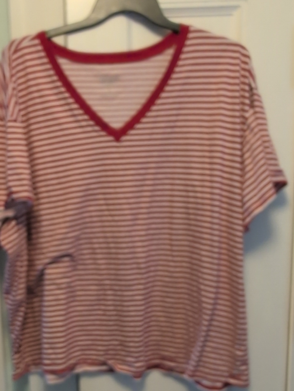 Torrid Striped V-Neck Tee in Red and White 5X